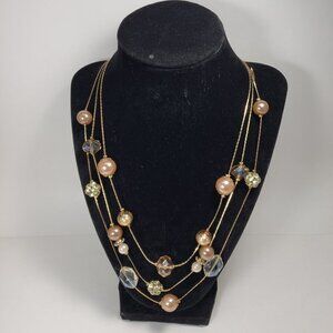 Layered Beaded  Necklace with Matching Drop Dangle Earrings in Rose Gold-tone